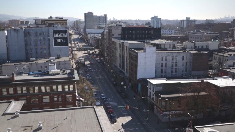 Vancouver's Downtown Eastside along Hastings Street with its SROs lining the road.