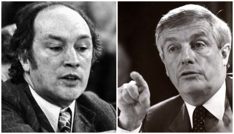 Archived photos of former prime minister Pierre Trudeau and former Alberta premier Peter Lougheed.