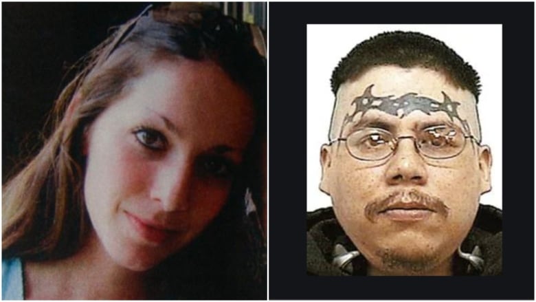 A picture of a young woman on the left, and a man on the right who has tattoos on his face