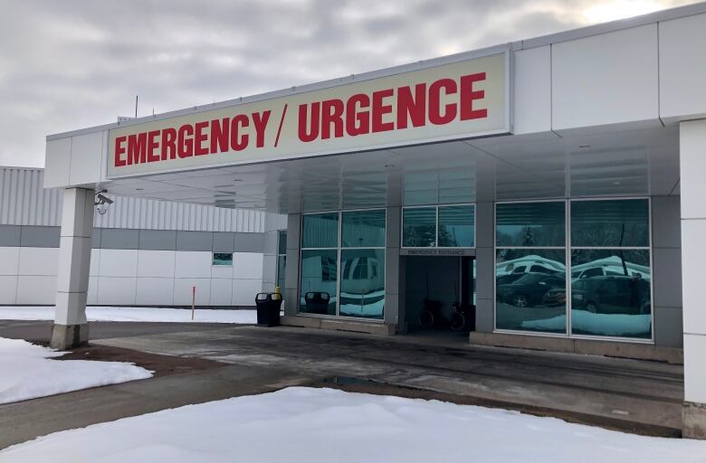 The entrance at the emergency department of the Queen Elizabeth Hospital seen in winter. 