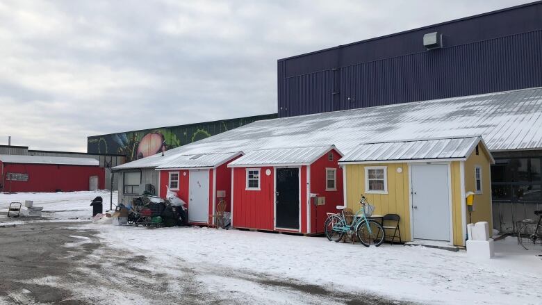 A group of cabins are pictured at Kitchener's Better Tent City community in December, 2020. 