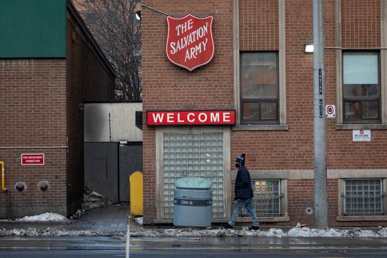 The Maxwell Meighen Centre, a downtown Toronto mens shelter funded by the city of Toronto and operated by the Salvation Army, is pictured on Feb. 23, 2021.