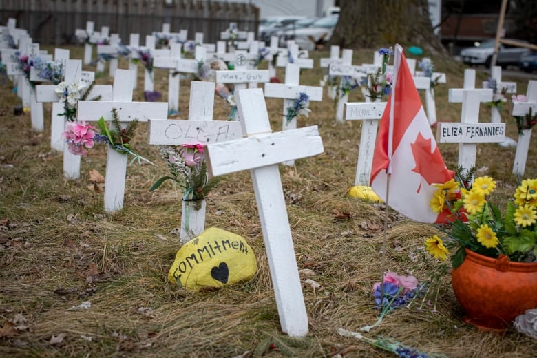 Crosses on a lawn.