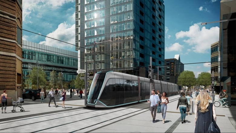 Photo of what a tramway plan would look like in a city centre 