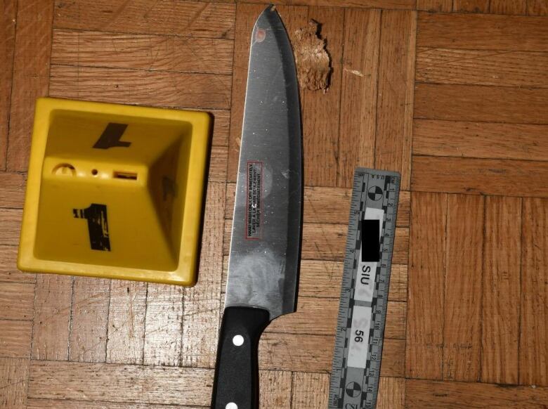 Choudry was allegedly holding this 20-centimetre kitchen knife when a Peel police officer opened fire on him from the balcony of his apartment last June.