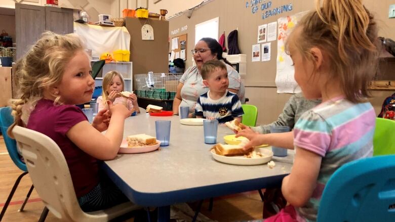 children sit at a table in a child-care facility