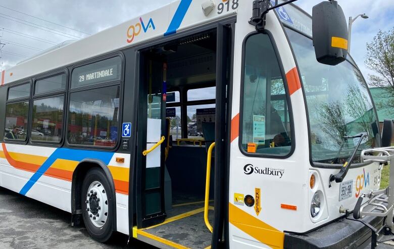 A municipal bus with a wheelchair ramp.