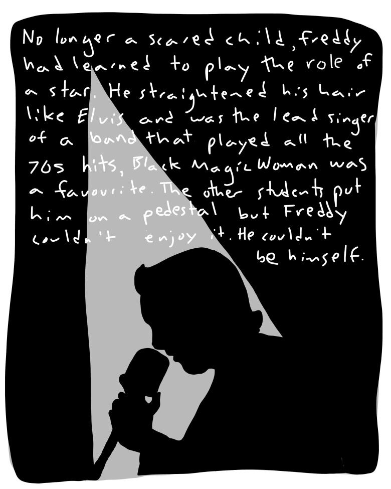 A graphic image of Elvis's side profile. The text reads 