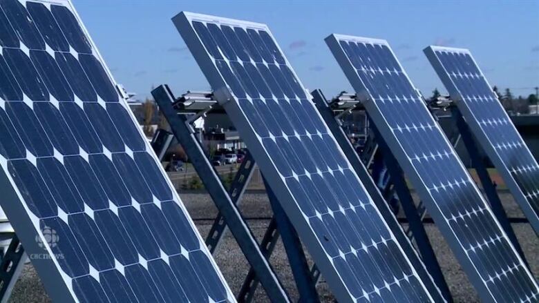 Solar panels in a field.