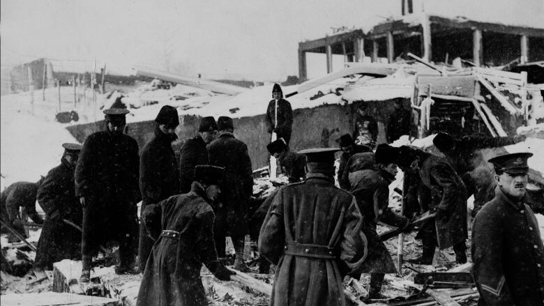 Soldiers engaged in rescue work after the Halifax Explosion on Dec. 6, 1917.