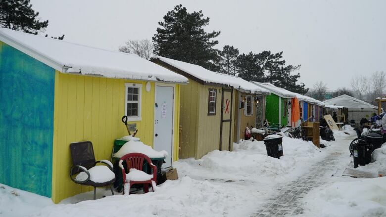 a row of tiny homes