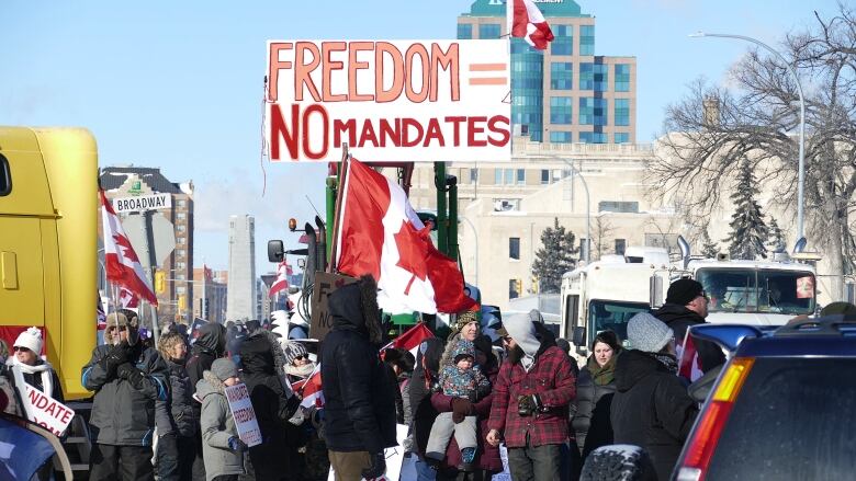 A group of protestors are pictured.