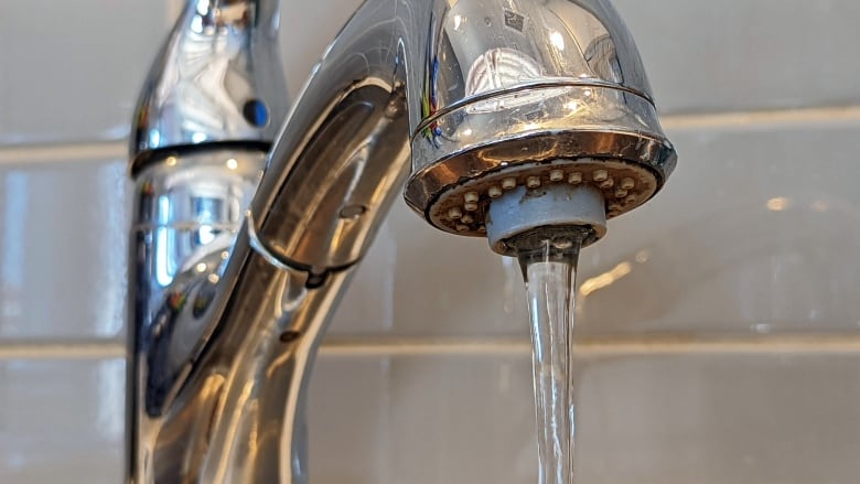 A close-up of a chrome-finish faucet.