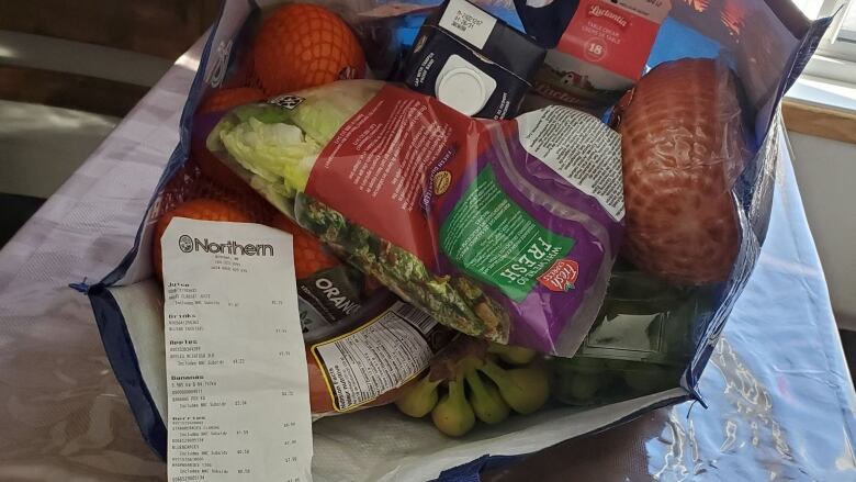 Bag of groceries with reciept