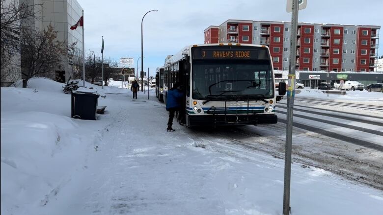 A bus on a snowy street