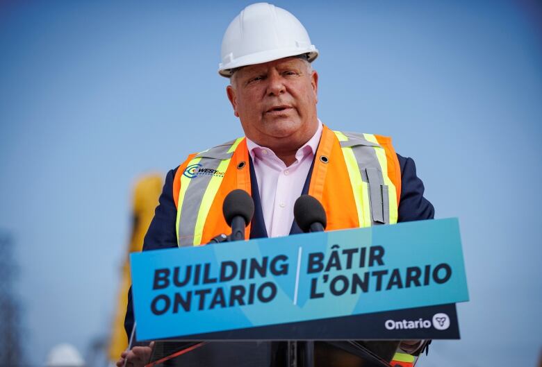 Premier Doug Ford breaks ground on the tunnel section of the Eglinton Crosstown West light rail extension in Mississauga on April 11, 2022.