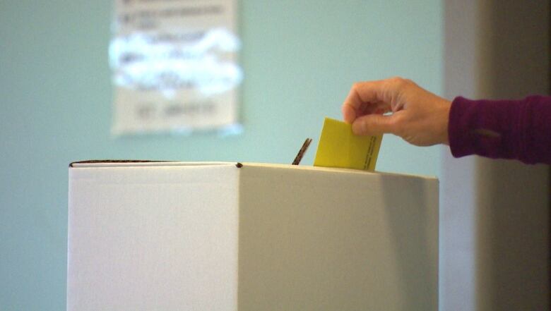 A voter places their ballot in a ballot box.