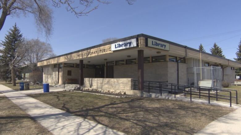 An exterior view of the one-storey library.