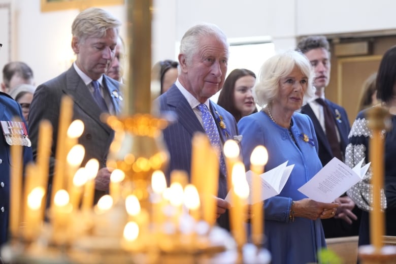 Charles and Camilla are pictured at a Ukrainian church in Ottawa, Ont.