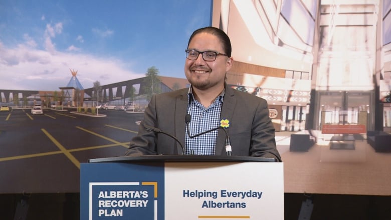 Enoch Cree Chief Billy Morin speaks at an announcement about a new private surgical facility on his First Nation west of Edmonton. 