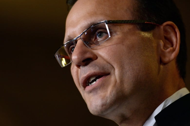 A man wearing glasses answers questions from reporters.