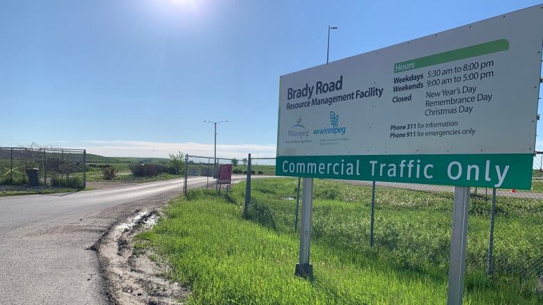 Sign at entrance to winnipeg landfill. 