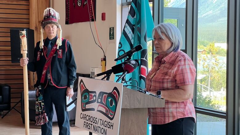 Mary Simon speaking on a podium