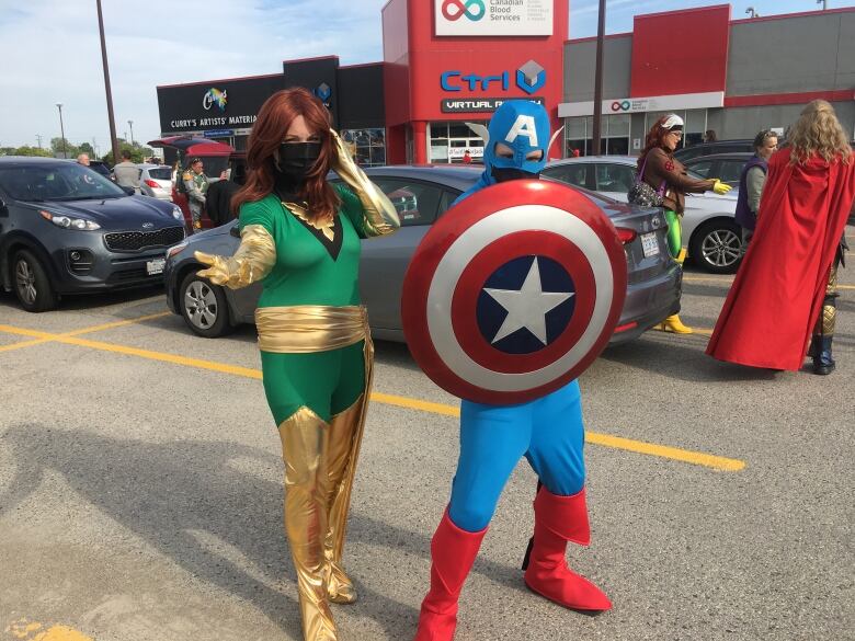 Lauryn Malott alongside her son Jack Malott-Clarke who is dressed up as his favourite superhero: Captain America.