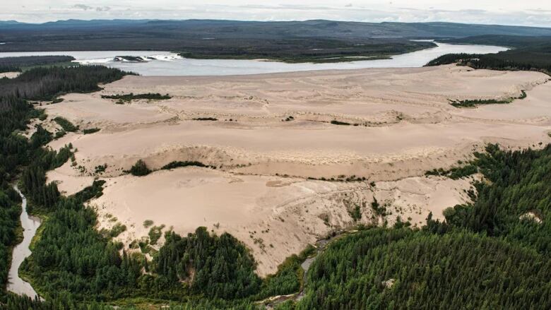 Landscape of shifting sand dunes.