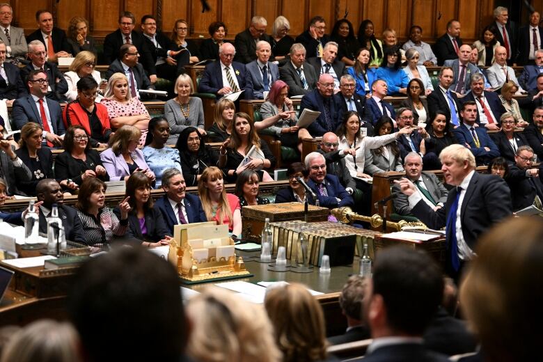 British Prime Minister Boris Johnson speaks during Prime Minister's Questions at the House of Commons in London, Britain July 6, 2022. 