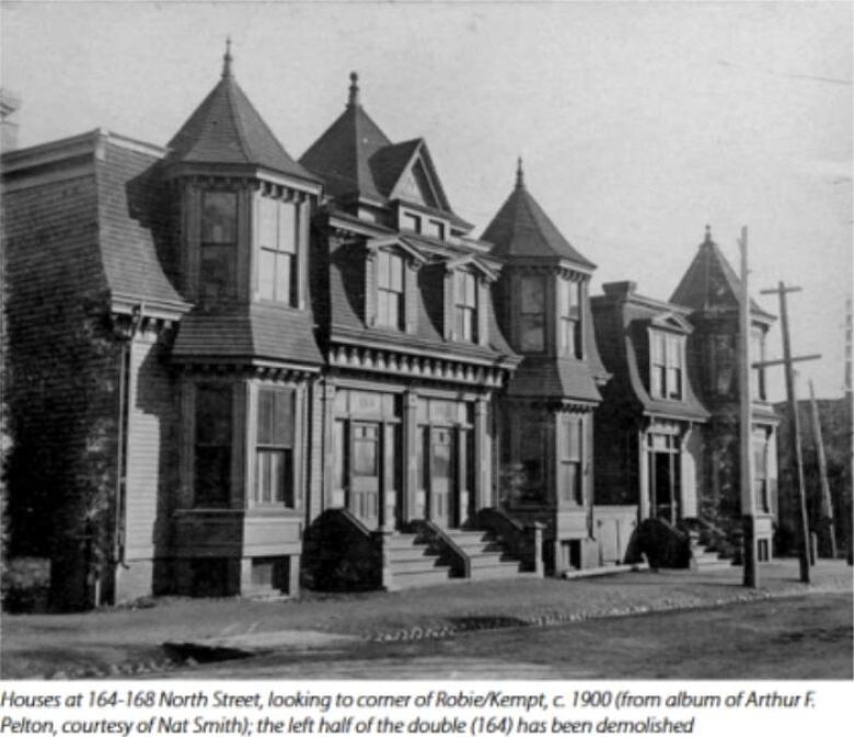 An old photo of a row of homes