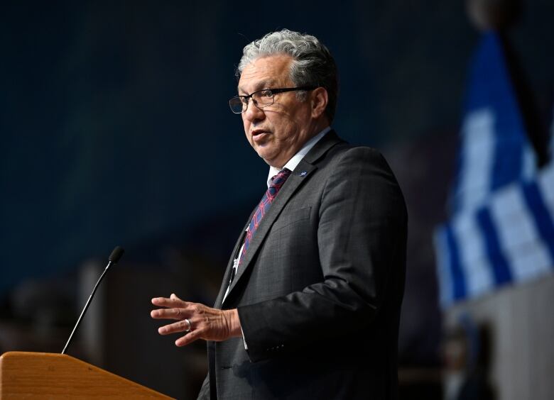 Minister of Northern Affairs, Minister responsible for Prairies Economic Development Canada and Minister responsible for the Canadian Northern Economic Development Agency Dan Vandal speaks during an endorsement ceremony for the Indigenous Peoples Economic and Trade Cooperation Arrangement (IPETCA) at the Museum of History in Gatineau, Que., on Thursday, June 23, 2022. 