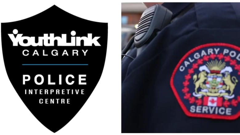 A collage is pictured, at left, there is a graphic of a shield, and right, a crest that reads Calgary Police Service.