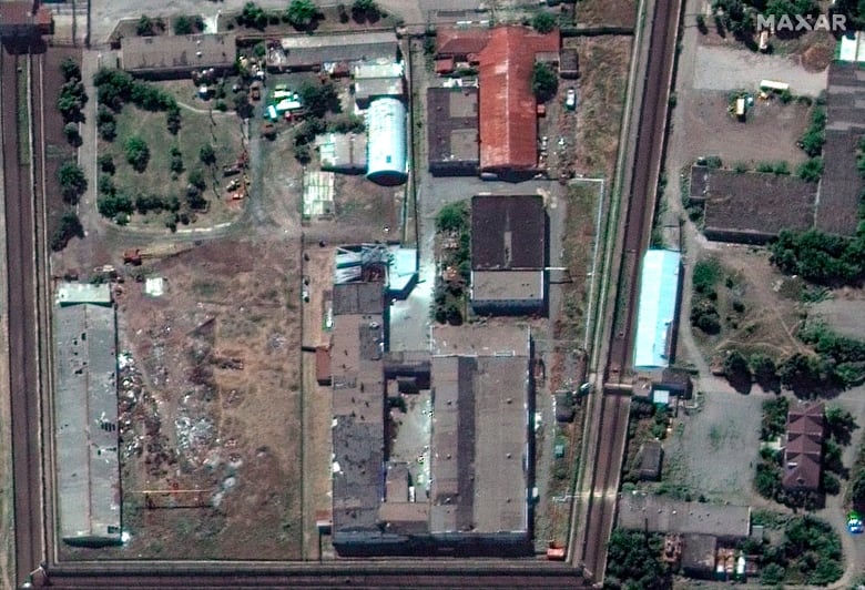 An aerial image of buildings. 