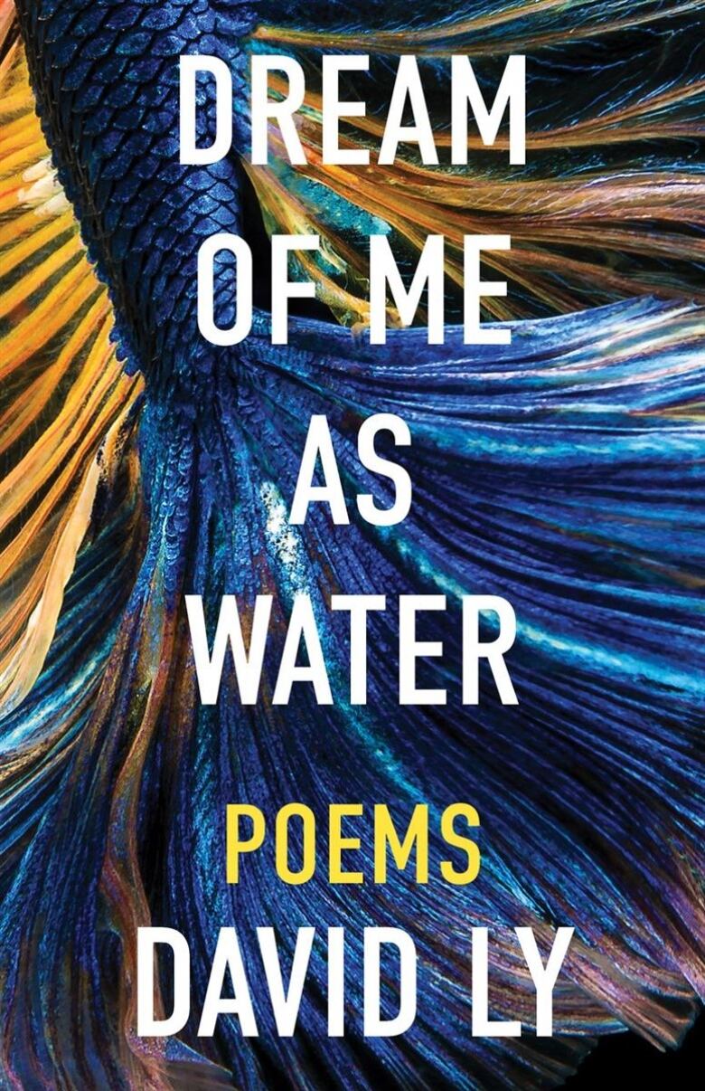 Cover of Dream of Me as Water, a poetry book by David Ly, featuring an image of a blue fish tail.