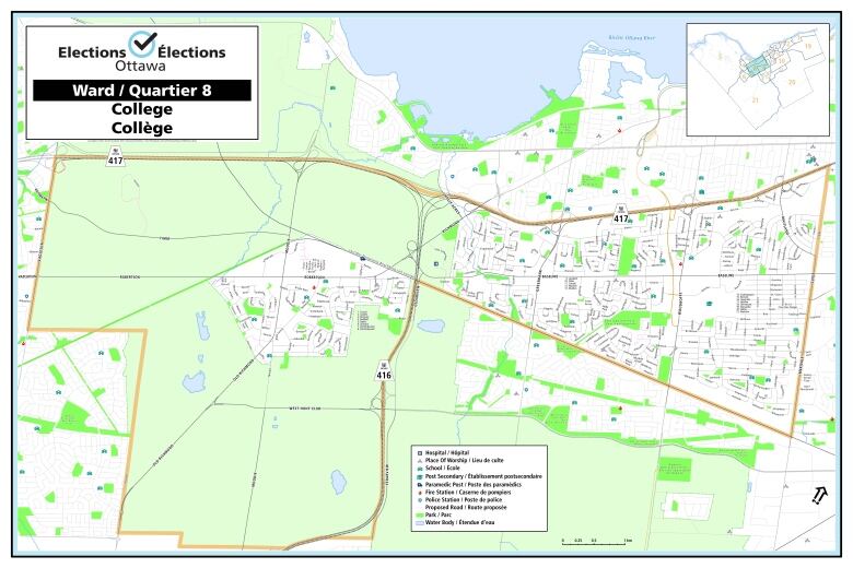 A map shows the boundaries of Ward 8 College.