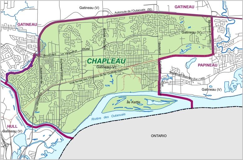 A map showing the borders of Quebec's electoral division of Chapleau.