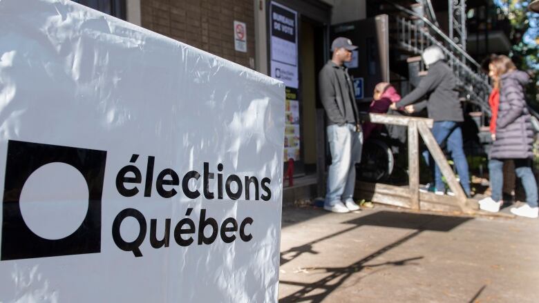 Shot from ground level of a Quebec provincial polling station.