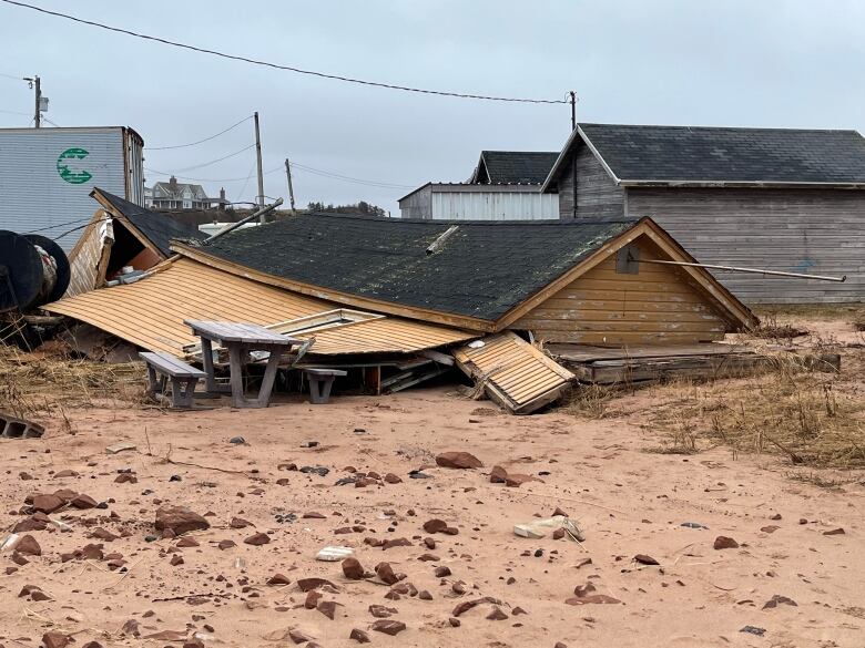 A building flattened at Covehead wharf 