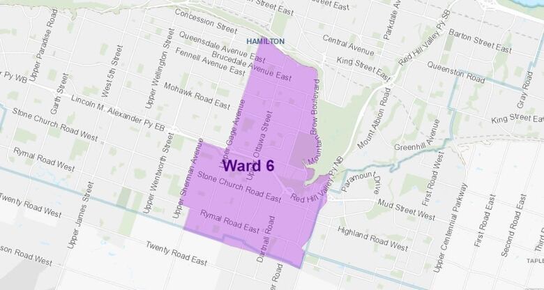 A map showing ward 6 in purple.