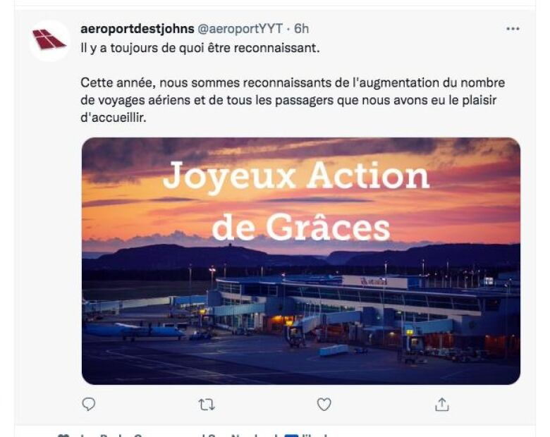 A mispelled French tweet from St. John's International Airport.