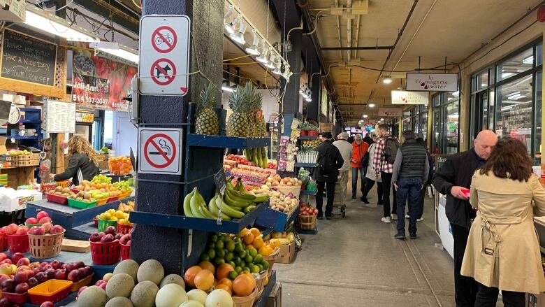 fresh produce on display at the Atwater Market in Montreal