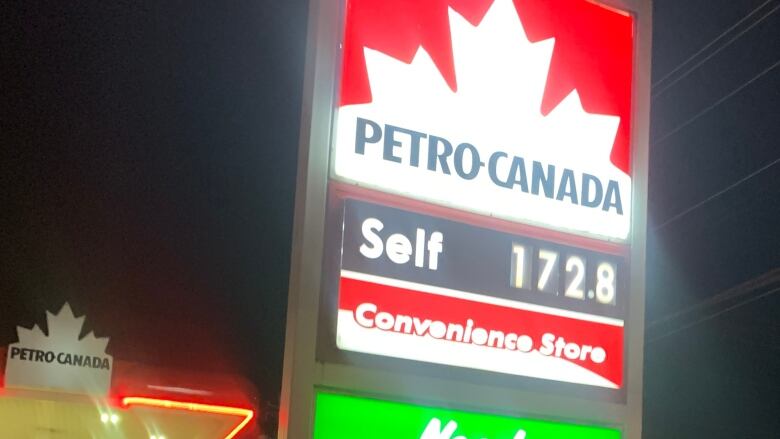 PetroCan sign showing gas price