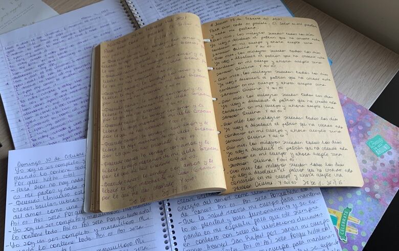 A book is filled with handwritten notes.