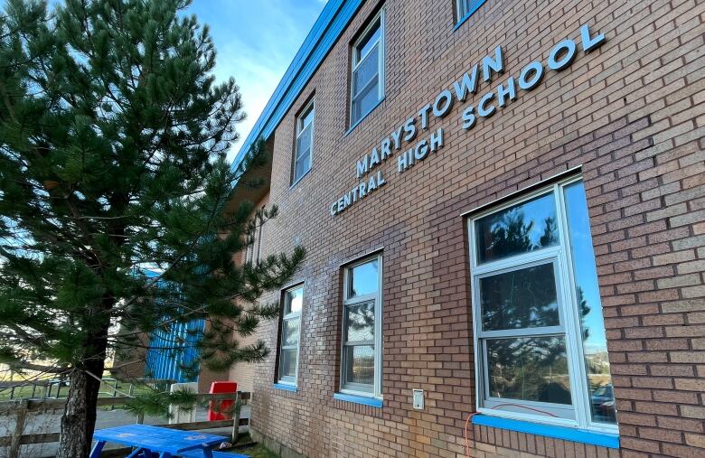 A brick building with the name 