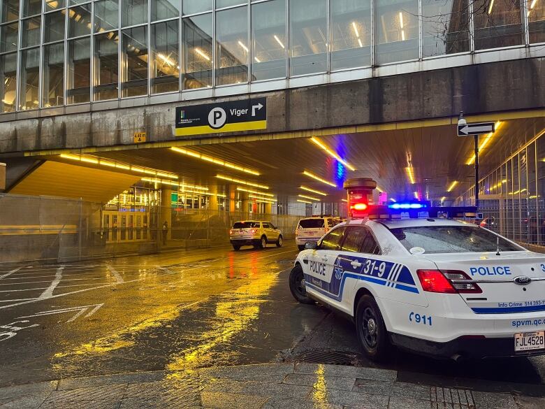 A police car is parked.