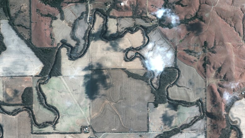 A satellite map shows the area where an oils spill occurred in Kansas.