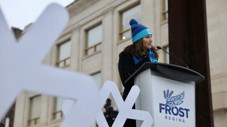 Regina mayor Sandra Masters announces the return of Frost Regina, an annual winter festival held in the capital city of Saskatchewan, on Dec. 12, 2022. 