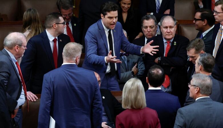 For Matt Gaetz, seen here in the middle, the feud with McCarthy has gotten personal.