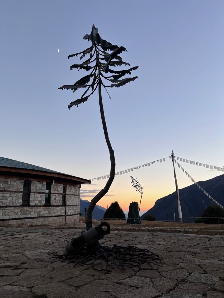 A tree made from scrap metal.